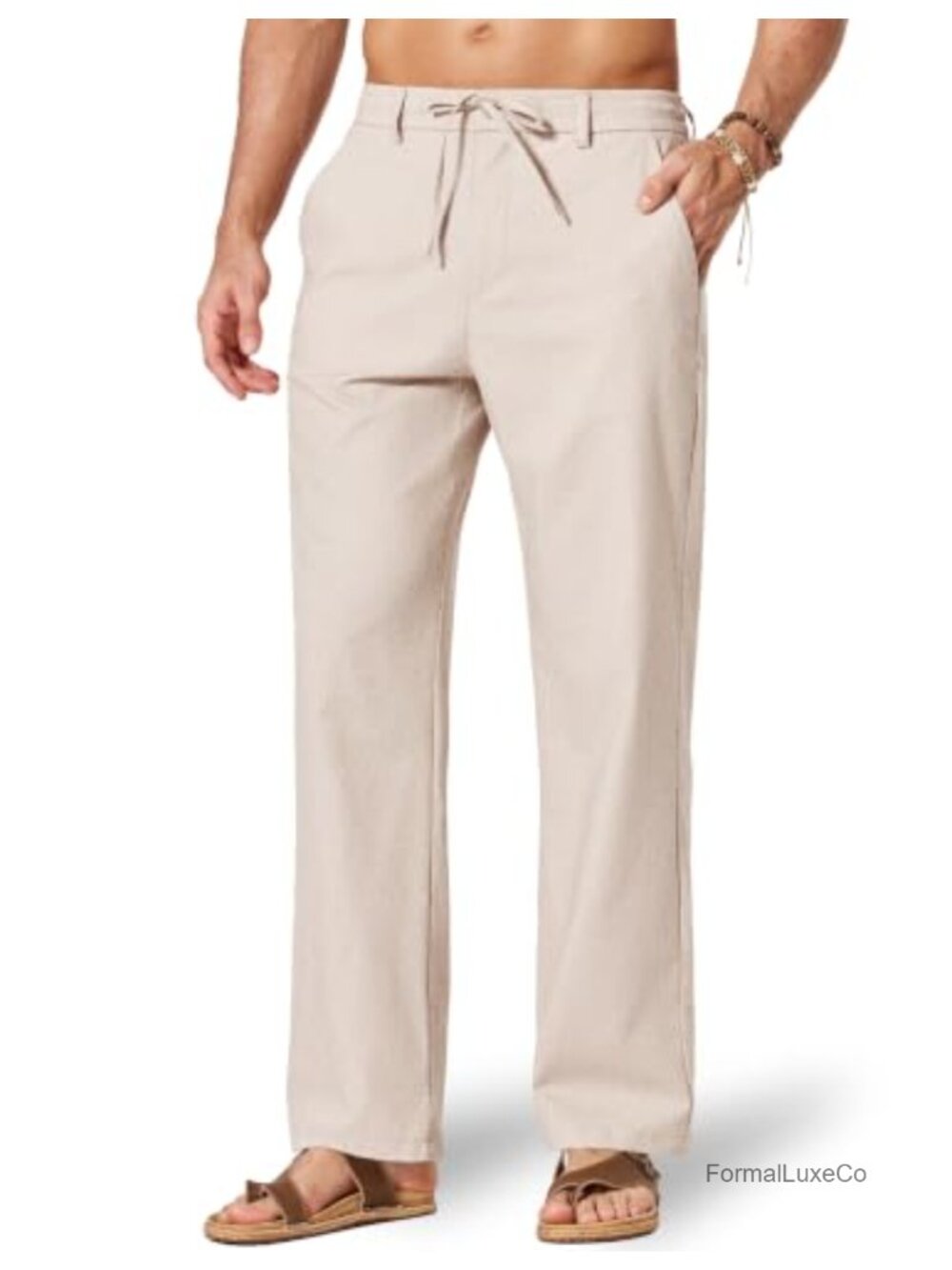 Relaxed Fit Cotton Linen Drawstring Pants Summer Beach Casual Trousers